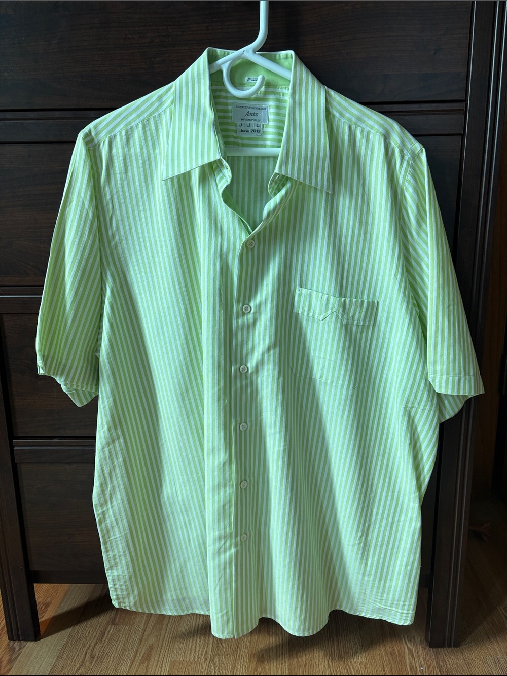 Anton Beverly Hills Light Green Striped Short-Sleeve Button-Down Shirt - TALL